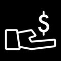 Dollar in hand vector icon. Black and white money illustration. Contour linear banking icon. Royalty Free Stock Photo