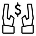 Dollar in hands vector icon. Black and white money illustration. Contour linear banking icon. Royalty Free Stock Photo