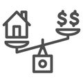 Dollar and house balance line icon, finance concept, money and property on scales sign on white background, weighing or Royalty Free Stock Photo