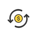 Dollar icon in circle arrow icon. bank, currency, cash, charge, exchange, finance, credit, payment symbol vector illustration