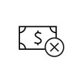 Dollar icon with a cross that rejects or prohibits, vector illustration, simple icon on white background, editable