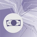 Dollar icon on purple abstract modern background. The lines in all directions. With room for your advertising. Royalty Free Stock Photo