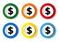 Dollar icons set on white background, vector illustration in 6 colors options for webdesign and mobile applications Royalty Free Stock Photo