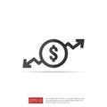 dollar increase decrease icon. Money symbol with arrow stretching rising up and drop fall down. Business cost sale and reduction i Royalty Free Stock Photo