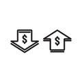 dollar increase decrease icon. Money symbol with arrow stretching rising up and drop fall down. Business cost sale and reduction Royalty Free Stock Photo