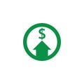 dollar increase icon. Money symbol with arrow stretching rising up. Business cost sale icon. vector illustration