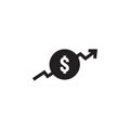 dollar increase icon. Money symbol with arrow stretching rising up. Business cost sale icon. vector illustration