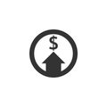 dollar increase icon. Money symbol with arrow stretching rising up. Business cost sale icon. vector illustration