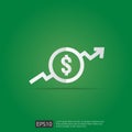 dollar increase icon. Money symbol with arrow stretching rising up. Business cost sale icon. vector illustration