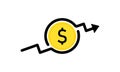 Dollar increase sign. Coin icon. Money arrow up. Economy stretching rising. Vector on isolated white background. EPS 10