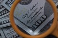 The dollar increases through a magnifying glass, check for falseness Royalty Free Stock Photo