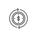 Dollar inside clock and circling arrows line icon Royalty Free Stock Photo