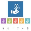 Dollar investment flat white icons in square backgrounds