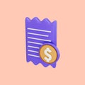 Dollar invoice icon 3d render concept for Bill or statement for business progress