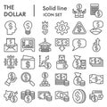 Dollar line icon set. Money savings signs collection, sketches, logo illustrations, web symbols, outline style Royalty Free Stock Photo