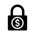 Dollar, lock icon. Black vector graphics