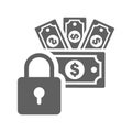 Dollar, lock icon. Gray vector sketch