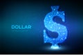 Dollar. Low poly abstract mash line and point United States Dollar sign. USD currency icon. American currency. Cash and money, Royalty Free Stock Photo