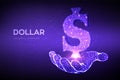 Dollar. Low poly abstract mesh line and point United States Dollar sign in hand. USD currency icon. American currency. Cash and Royalty Free Stock Photo