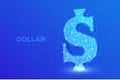 Dollar. Low poly abstract mesh line and point United States Dollar sign. USD currency icon. American currency. Cash and money, Royalty Free Stock Photo