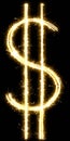 Dollar made of sparkler. Isolated on a black background. Royalty Free Stock Photo