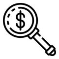 Dollar magnify glass icon, outline style Royalty Free Stock Photo