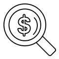 Dollar and magnifying glass outline icon. linear style sign for mobile concept and web design. Looking for money simple Royalty Free Stock Photo