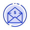 Dollar, Mail, Money, Money-Order Blue Dotted Line Line Icon Royalty Free Stock Photo