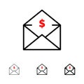 Dollar, Mail, Money, Money-Order Bold and thin black line icon set