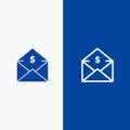 Dollar, Mail, Money, Money-Order Line and Glyph Solid icon Blue banner Line and Glyph Solid icon Blue banner