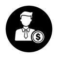 Dollar, man, finance icon. Black vector sketch Royalty Free Stock Photo