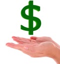 Dollar mark above hands Royalty Free Stock Photo