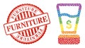 Distress Furniture Watermark and Rainbow Dollar Mixer Collage Icon of Spheric Dots