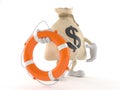 Dollar money bag character holding life buoy Royalty Free Stock Photo