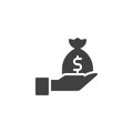 Dollar money bag on hand vector icon Royalty Free Stock Photo