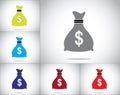 Dollar money bag icon set concept design illustration art Royalty Free Stock Photo