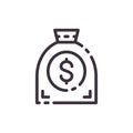 Dollar money bag. Money success. Vector liner black icon. Royalty Free Stock Photo