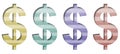 Dollar money business symbol is cut out of white paper on a background of colored blinds, alphabet, decorative office font