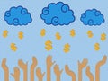 Dollar Money falling from the clouds in the human hands Royalty Free Stock Photo