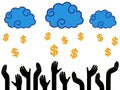 Dollar Money falling from the clouds in the human hands Royalty Free Stock Photo