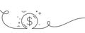 Dollar money line icon. Usd currency sign. Continuous line with curl. Vector