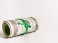 Dollar money roll isolated on white background. Royalty Free Stock Photo