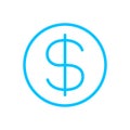Dollar money symbol for icon, simple usa dollar currency linear, blue dollar coin symbol with line thin style, circle dollar line