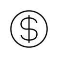 Dollar money symbol for icon, simple usa dollar currency linear, dollar coin symbol with line thin style, circle dollar line for