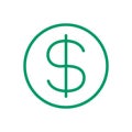 Dollar money symbol for icon, simple usa dollar currency linear, green dollar coin symbol with line thin style, circle dollar line