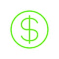 Dollar money symbol for icon, simple usa dollar currency linear, green dollar coin symbol with line thin style, circle dollar line