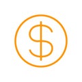 Dollar money symbol for icon, simple usa dollar currency linear, orange dollar coin symbol with line thin style, circle dollar