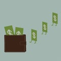 Dollar money and wallet. Flat design style.