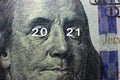 Dollar note with Franklin on it. Close Up photo. American money. 2021 year dollar currency rate. Economic crisis. New political Royalty Free Stock Photo