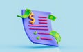 Dollar note statement check list 3d illustration business